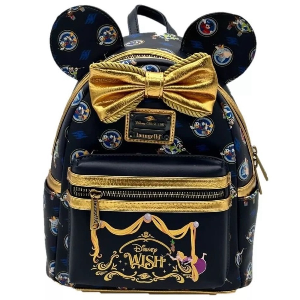 Disney Cruise Line DCL Wish Loungefly Backpack Bow Blue Gold Rapunzel 2023